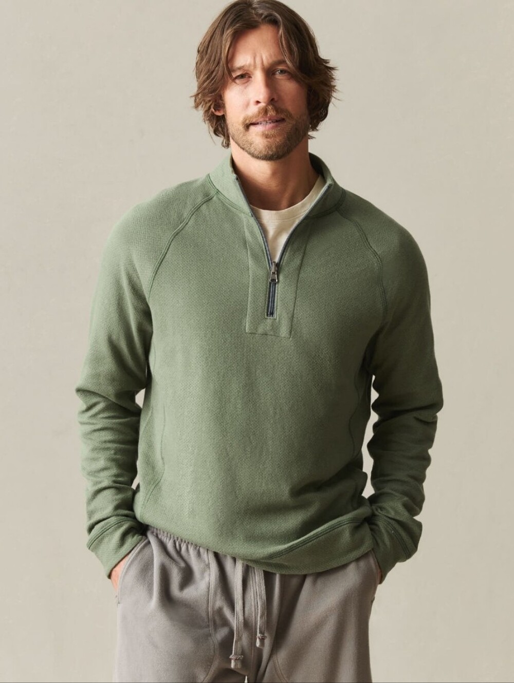 American Giant Reversible Half Zip Olvine Green New Men's Large